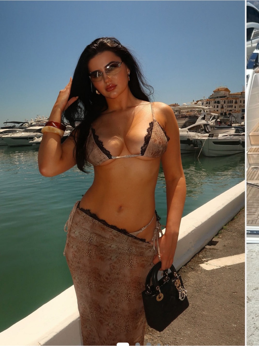 Fashion Nova Brown Lace-Trim Bikini Top & Matching Sarong